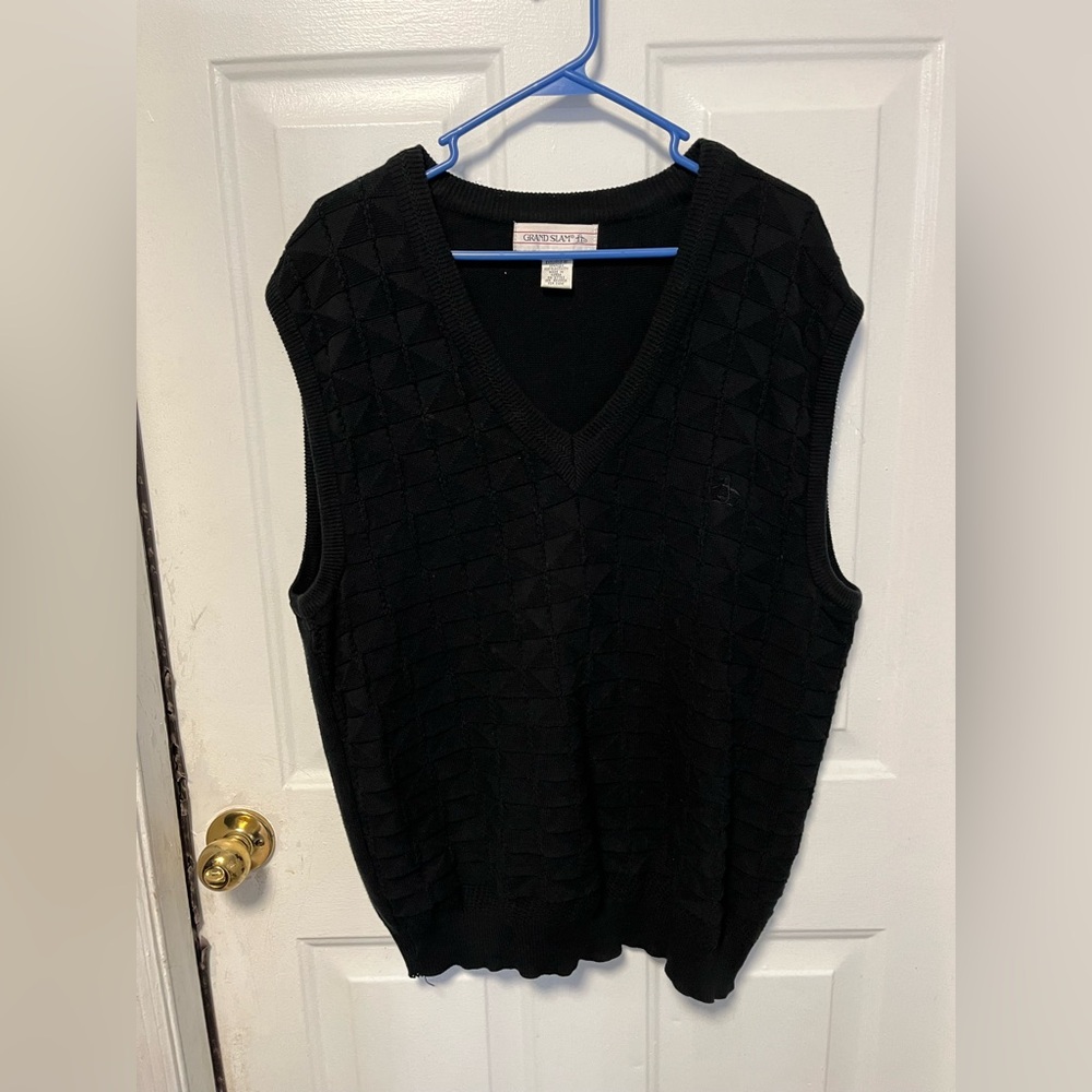 Vintage Grand Slam Penguin large  Black basket woven Knit sweater Vest